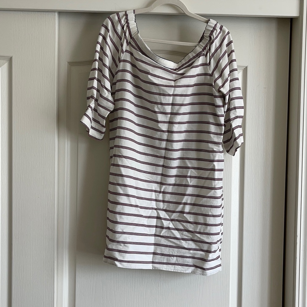 Do+Be off the shoulders striped mini linen dress